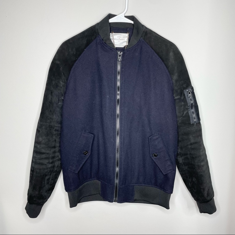 Mens Your Neighbor Wool/Suede Bomber Jacket Like New